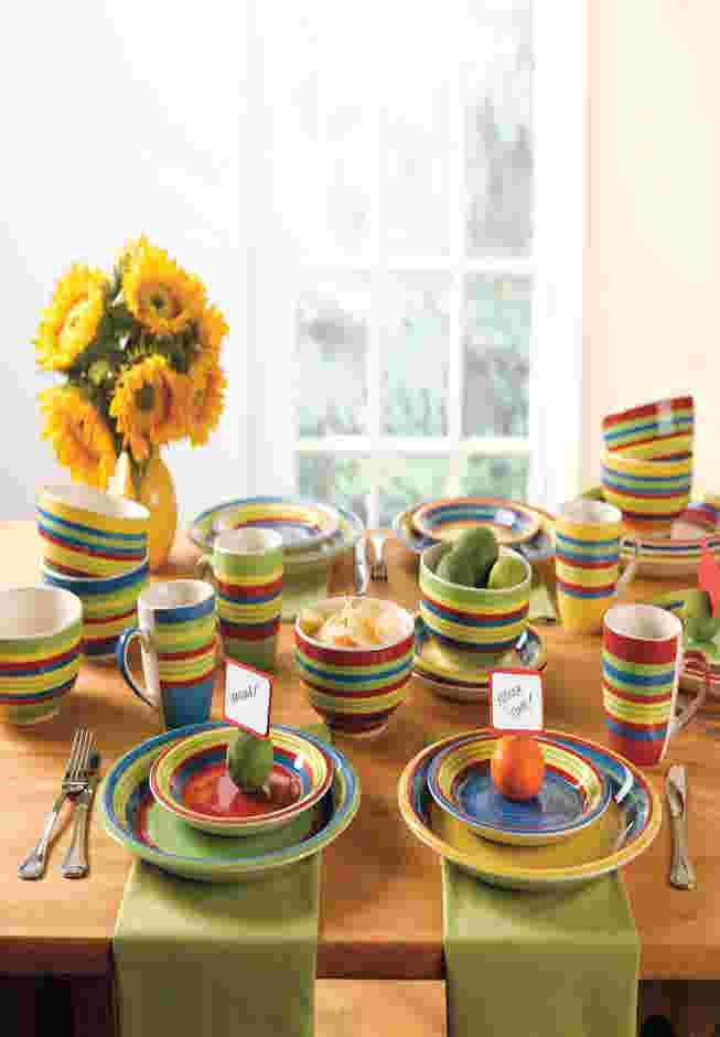 Santa Fe Hand-Painted Striped Stoneware Dinnerware image number 0