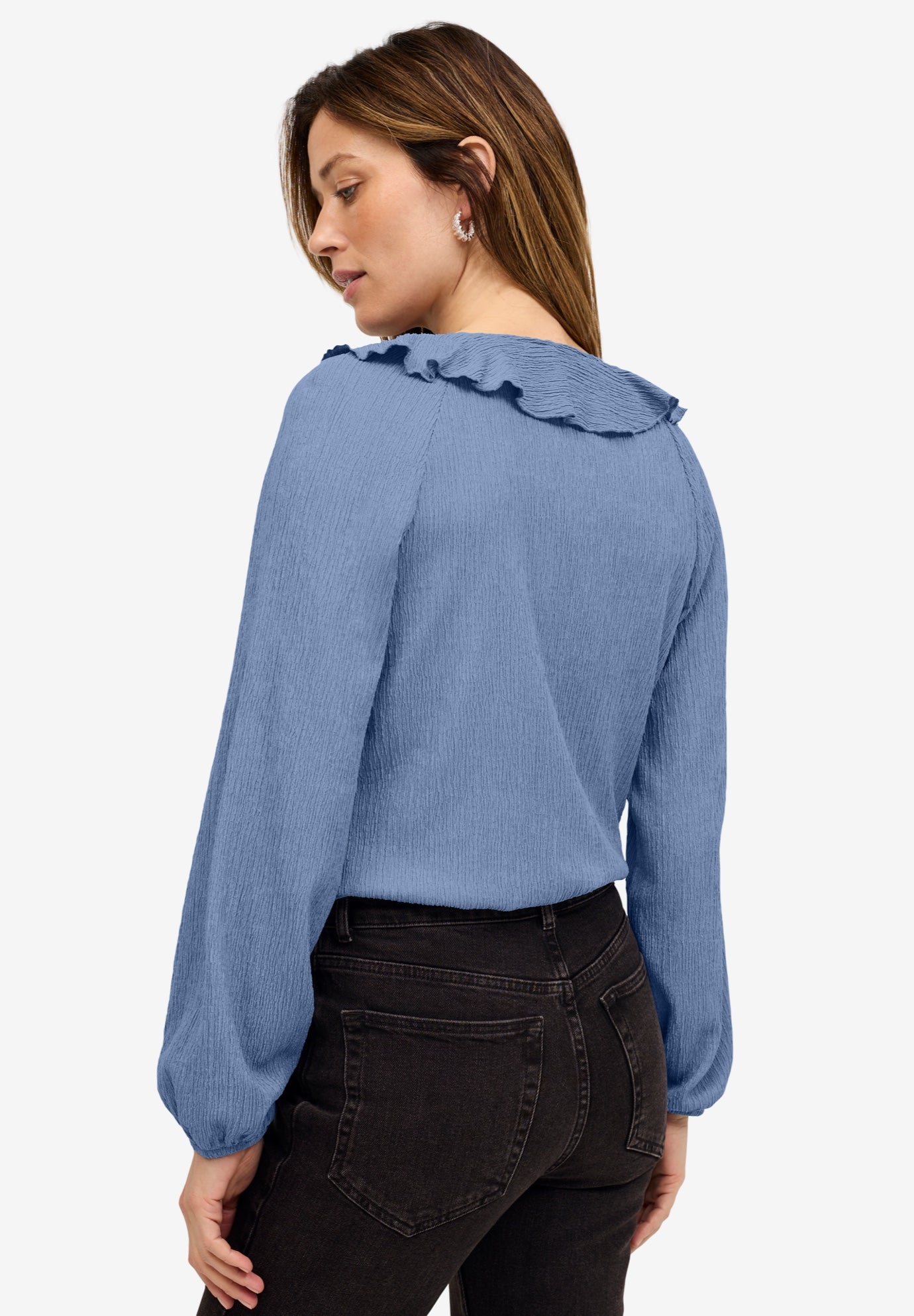 Knit Top With Ruffled V-Neck image number 1