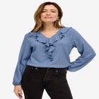 Knit Top With Ruffled V-Neck image number null