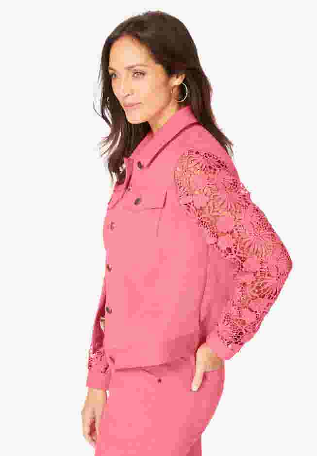 Lace Sleeve Denim Jacket image number 3
