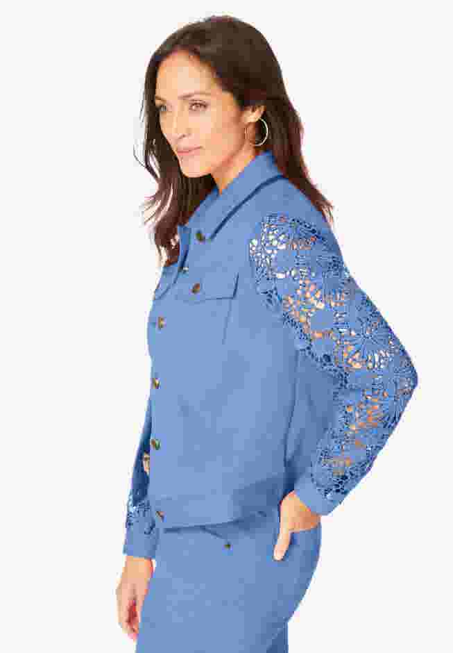 Lace Sleeve Denim Jacket image number 2