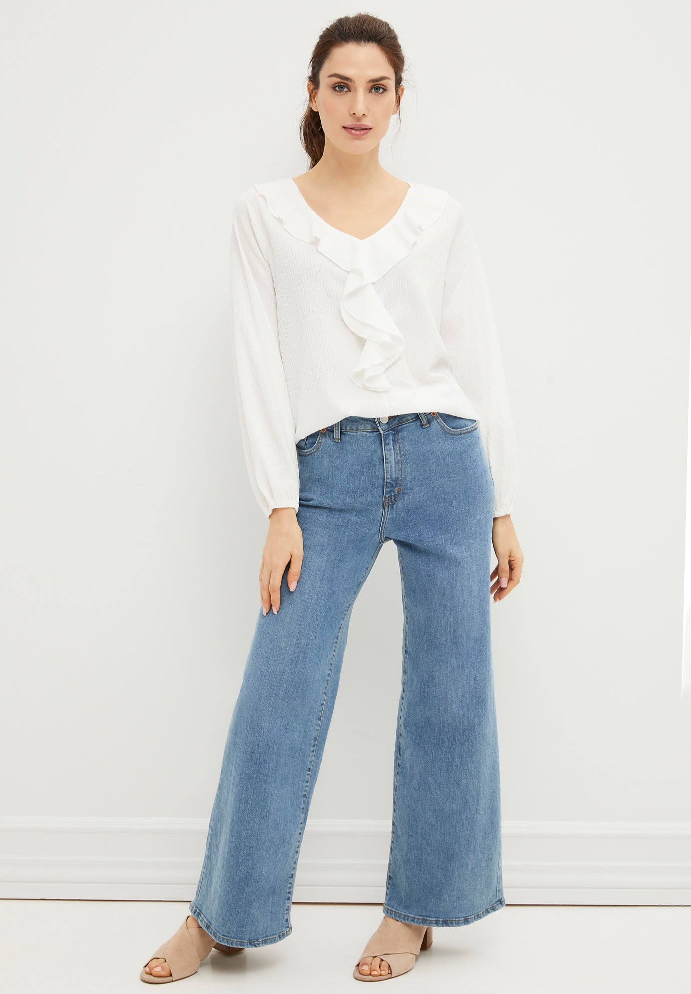 High-Waist 5-Pocket Wide-Leg Stretch Jeans image number 1
