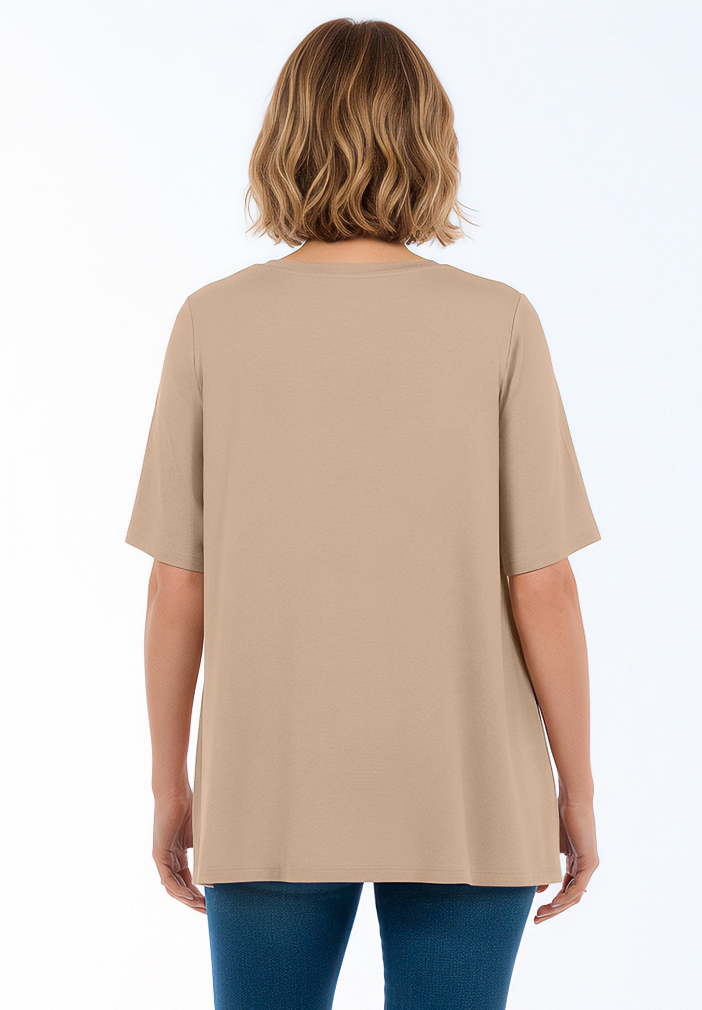 Stretch Knit V-Neck Swing Tunic image number 1