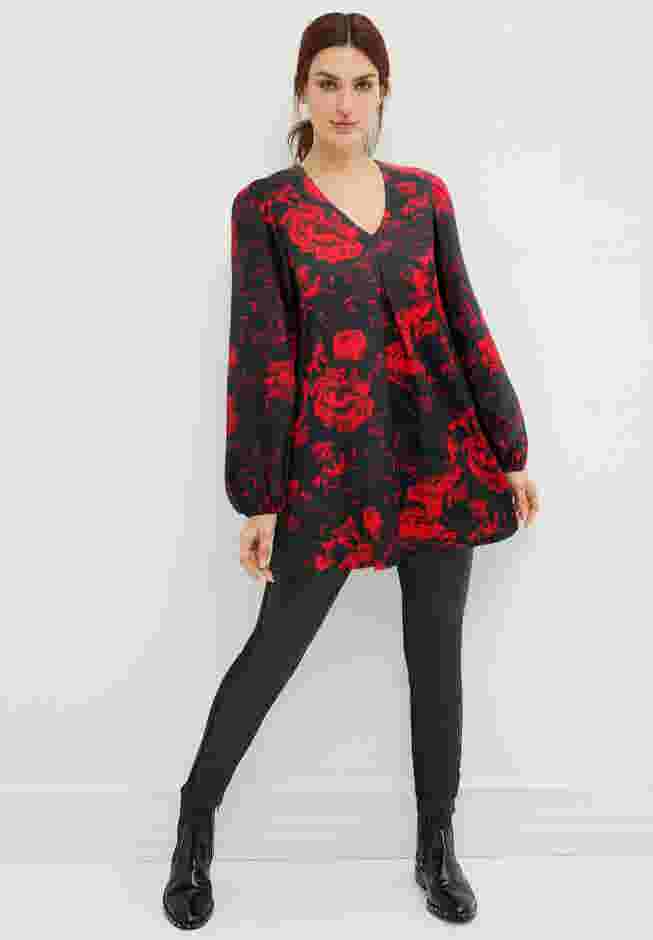 Inverted Pleat Textured Knit Tunic With Blouson Sleeves image number 0