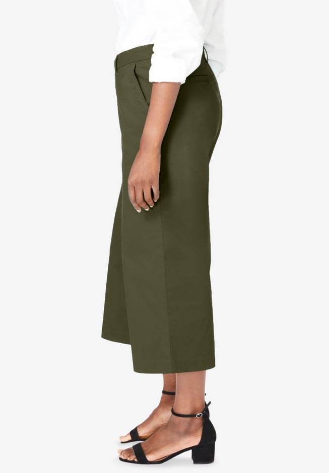 Stretch Cotton Chino Wide-Leg Crop image number 2