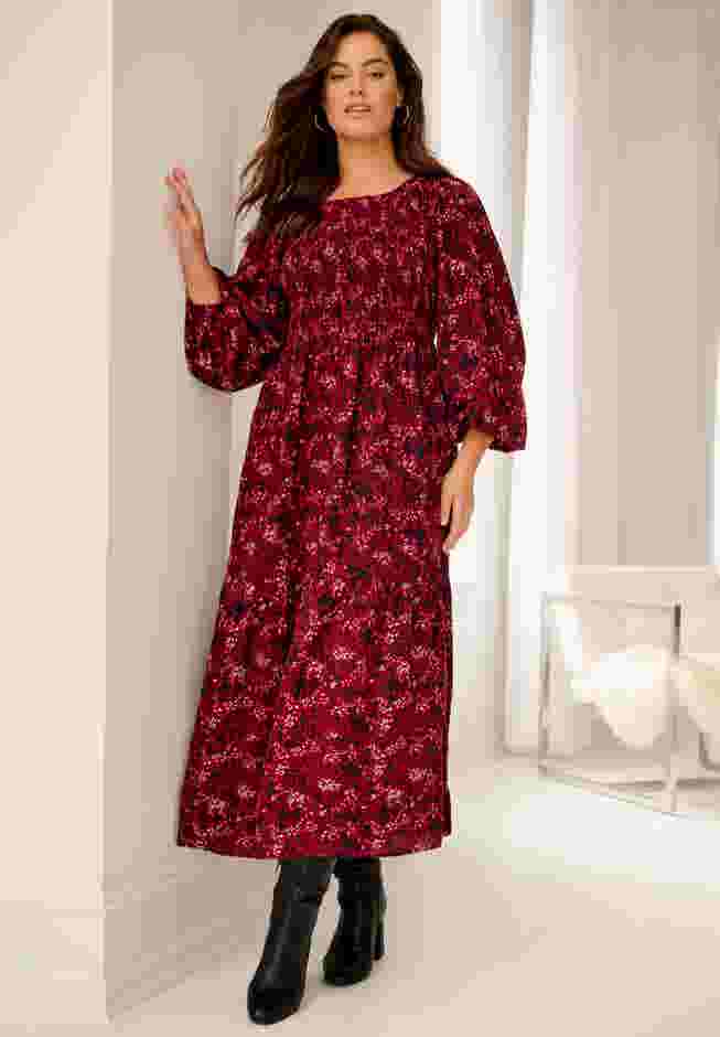 Smocked Bodice Tiered Midi Dress image number 0