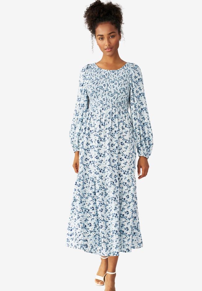 Smocked Bodice Tiered Midi Dress image number 0