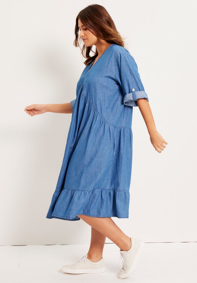 Ruffled Denim Dress image number 4