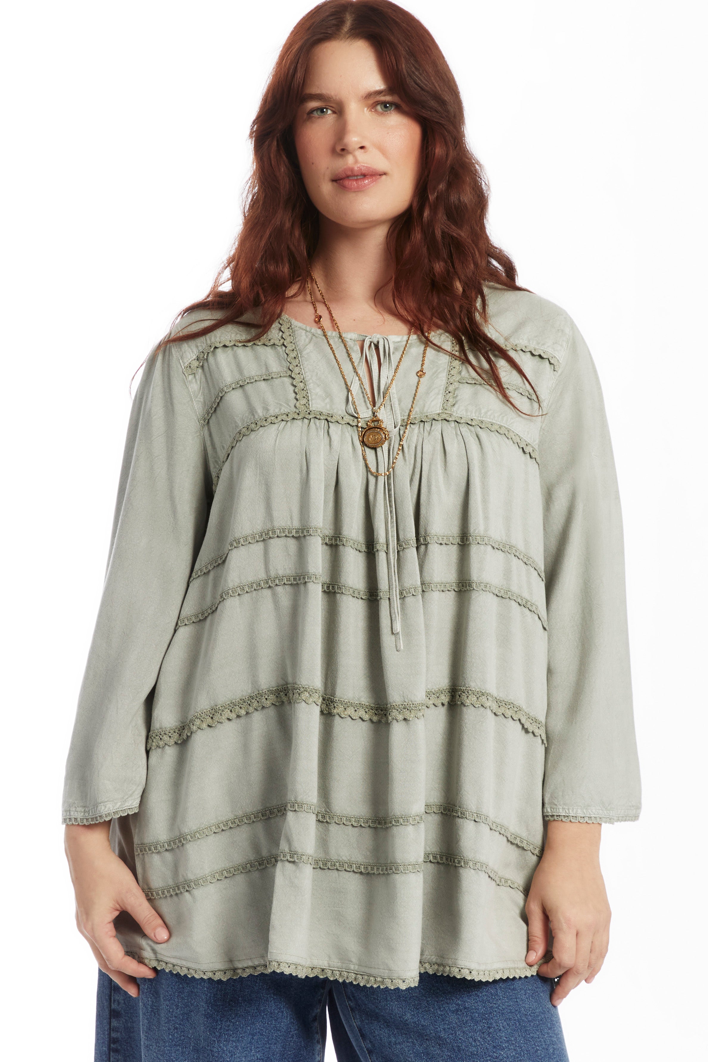 Acid Wash Peasant Blouse image number 1