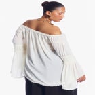 Sheer Crinkle Chiffon Off-The-Shoulder Top image number 3