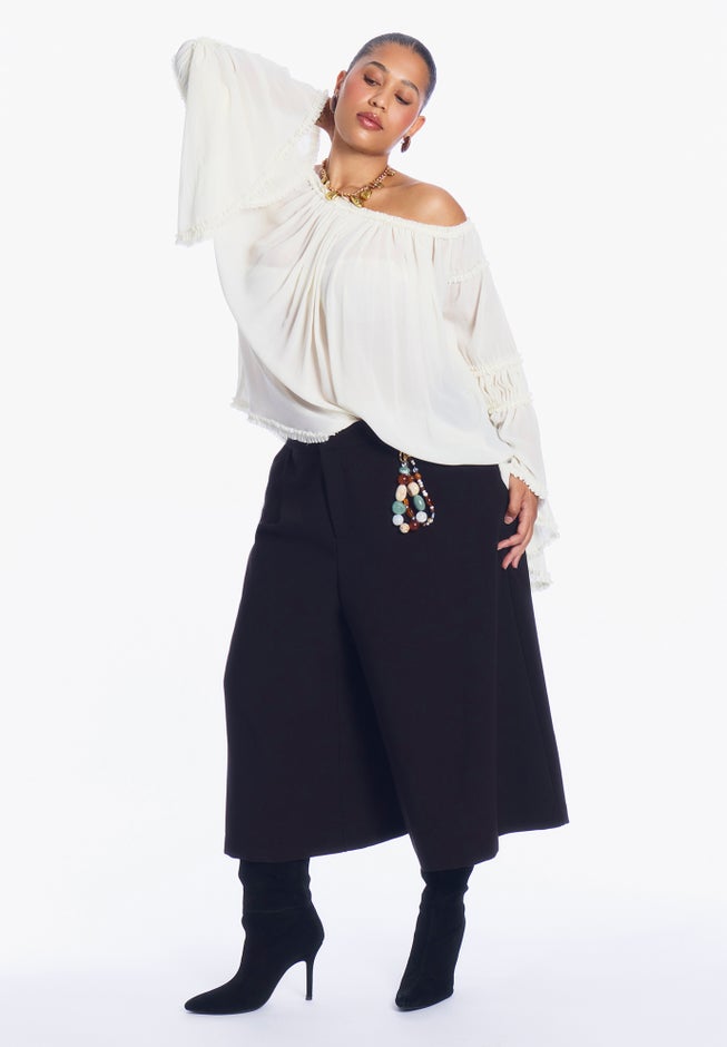 Sheer Crinkle Chiffon Off-The-Shoulder Top image number 5