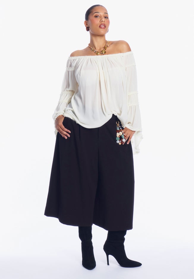 Sheer Crinkle Chiffon Off-The-Shoulder Top image number 6