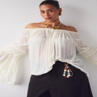 Sheer Crinkle Chiffon Off-The-Shoulder Top image number 7