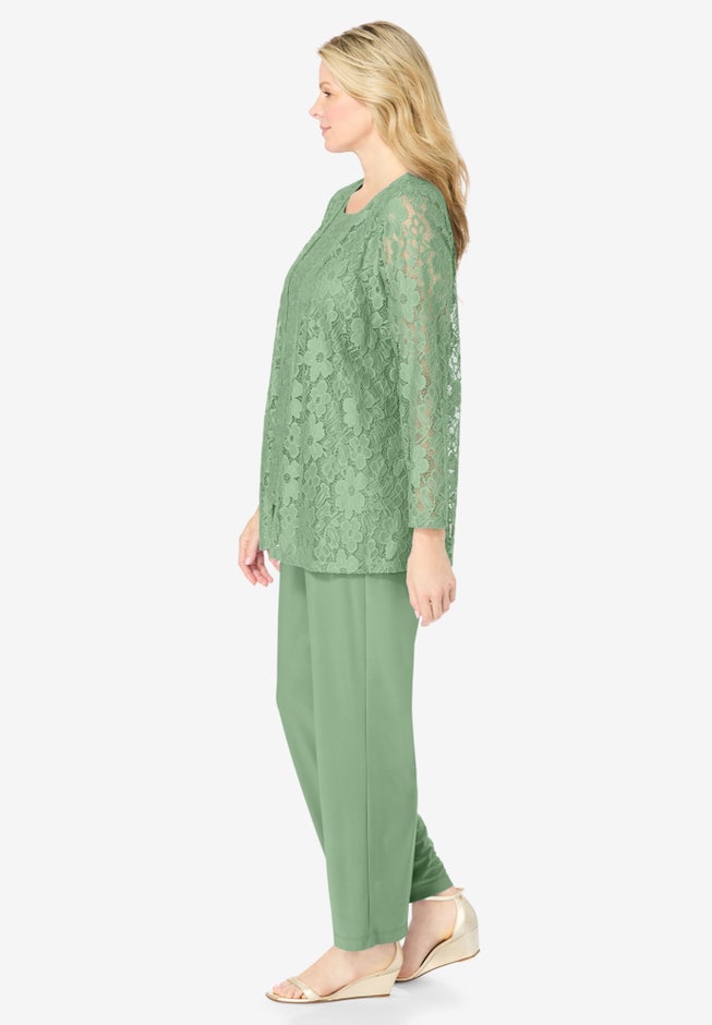 3-piece Lace Jacket/Tank/Pant Set image number 2