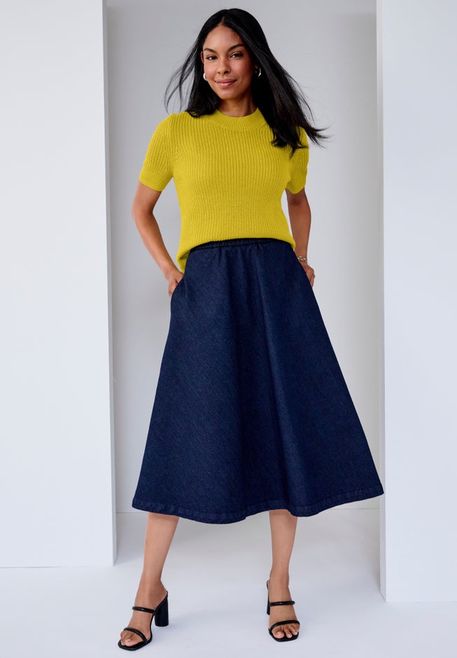 Comfort Waist Stretch Denim Swing Skirt image number 1