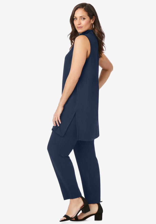 2-Piece Stretch Knit Mockneck Mega Tunic Set image number 4