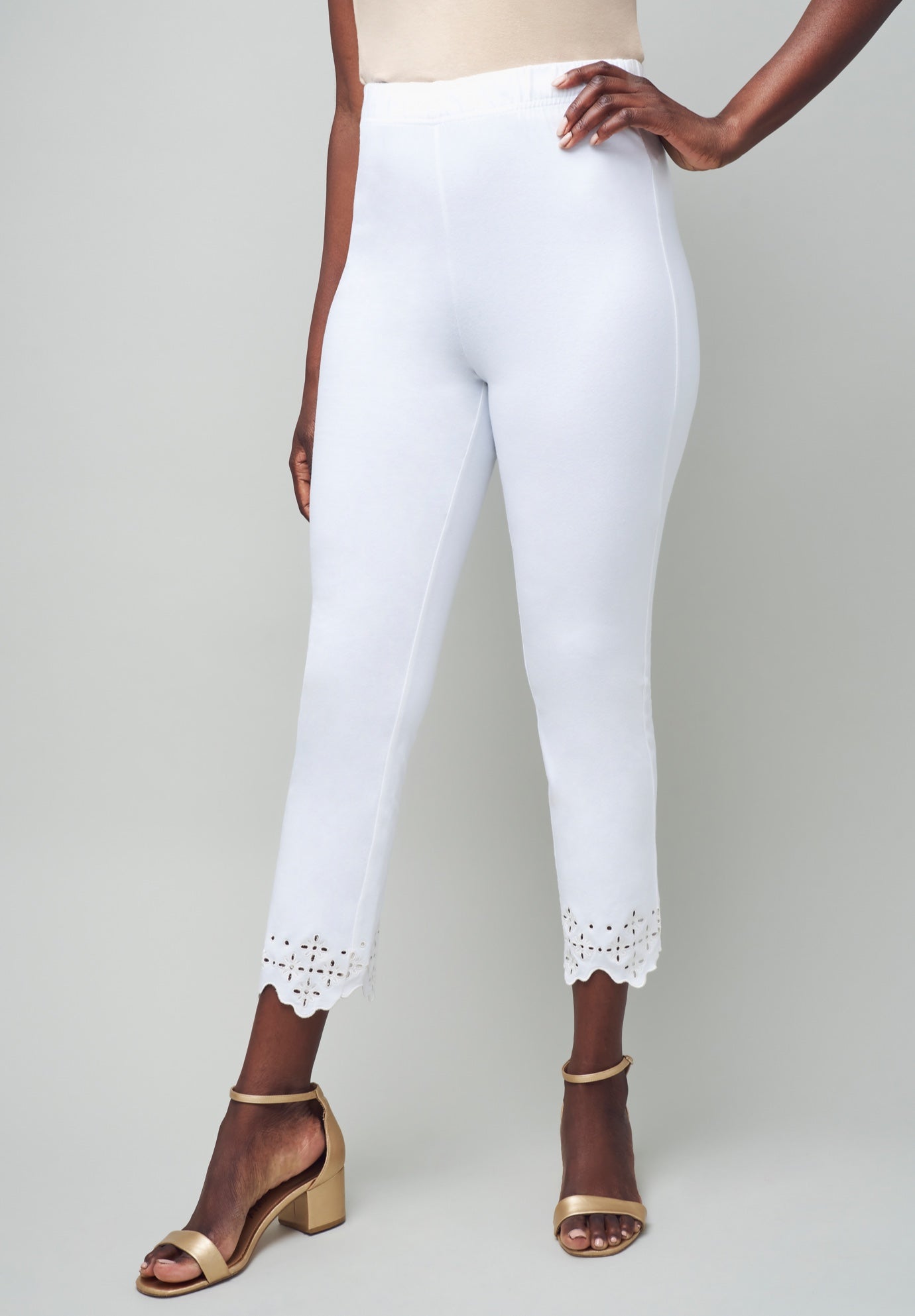 Stretch Cotton Eyelet Capri Legging image number 0