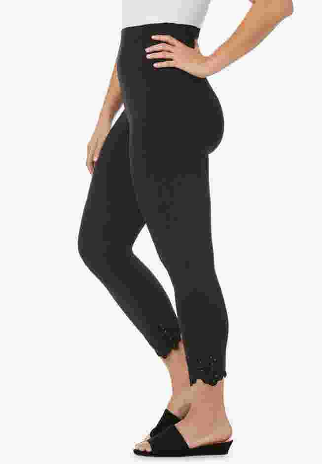 Stretch Cotton Eyelet Capri Legging image number 2