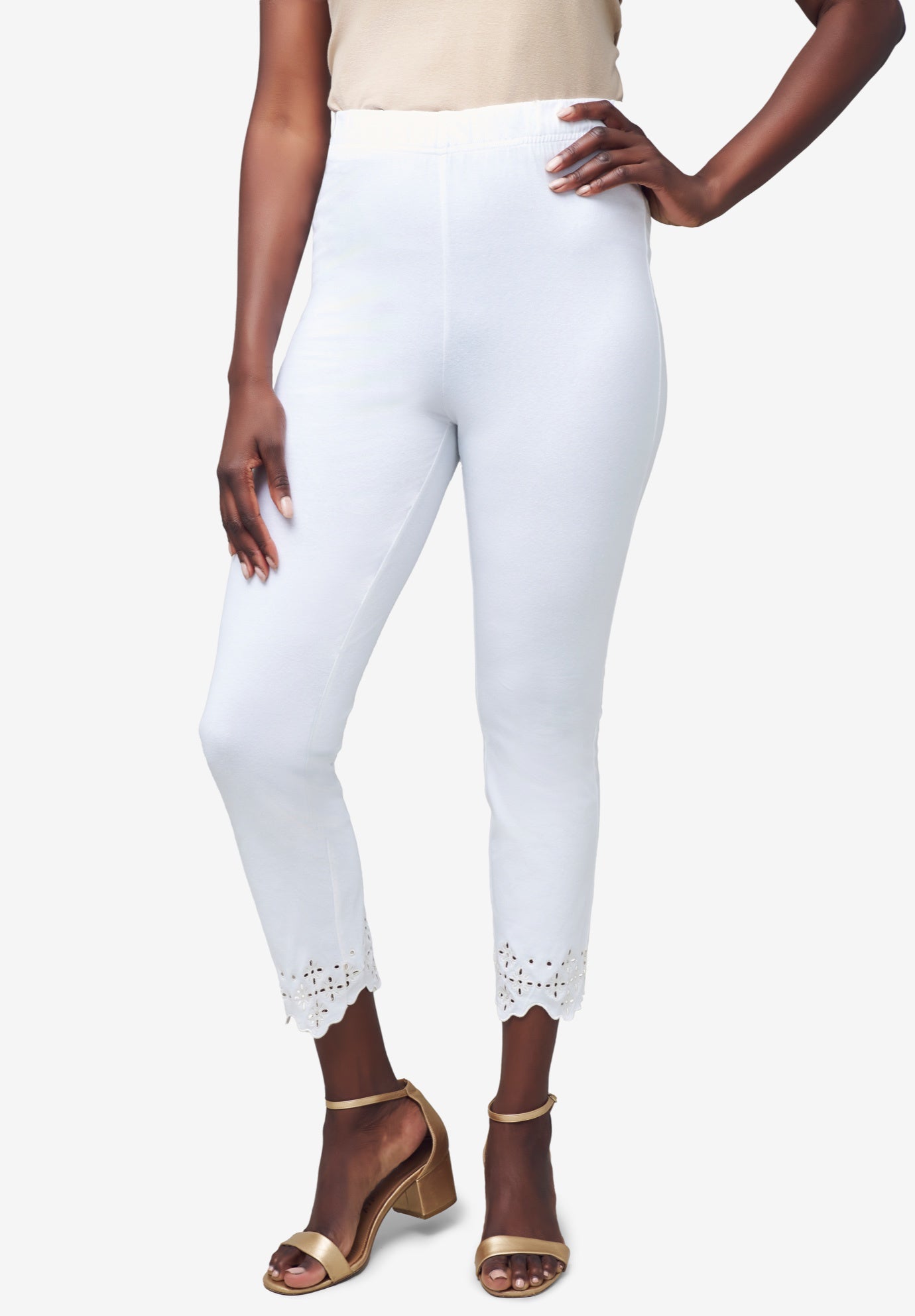 Stretch Cotton Eyelet Capri Legging image number 0