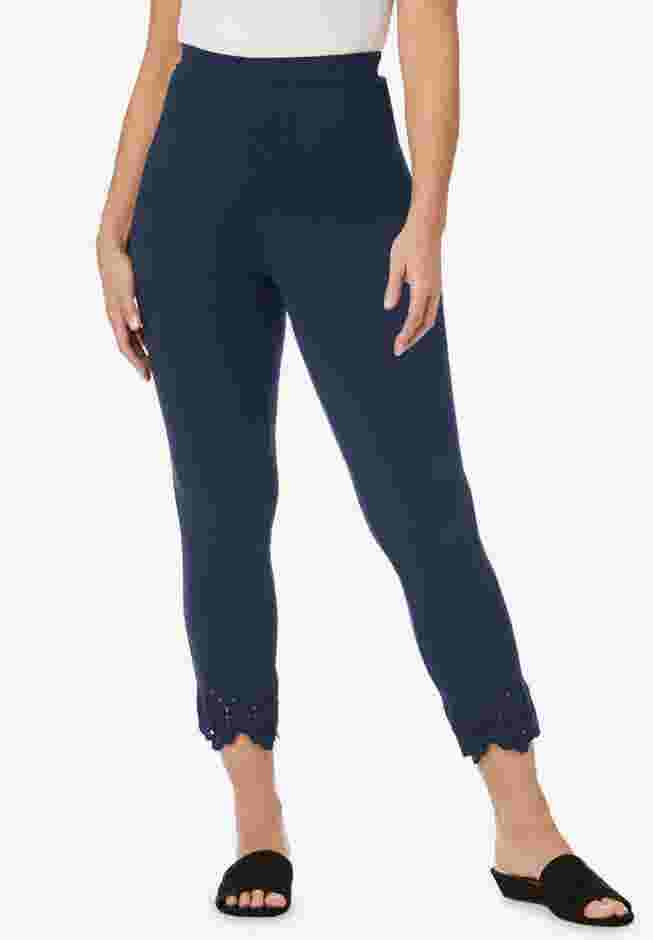 Stretch Cotton Eyelet Capri Legging image number 0