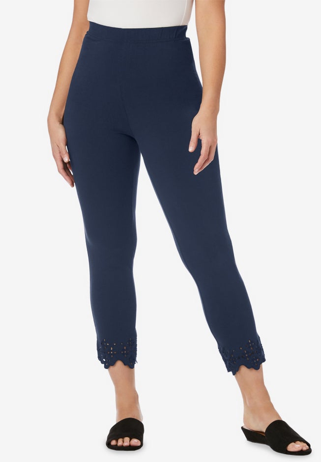 Stretch Cotton Eyelet Capri Legging image number 0