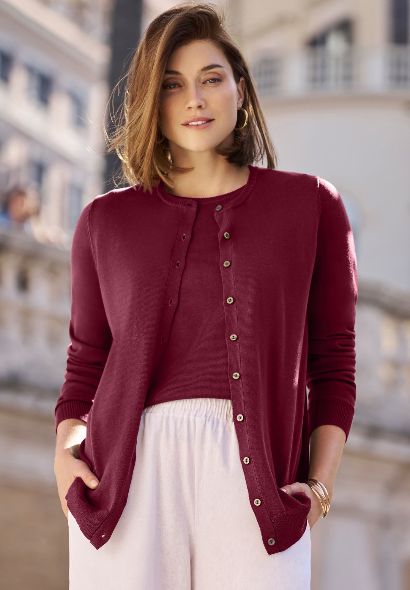 Fine Gauge Button-Front Cardigan image number 0