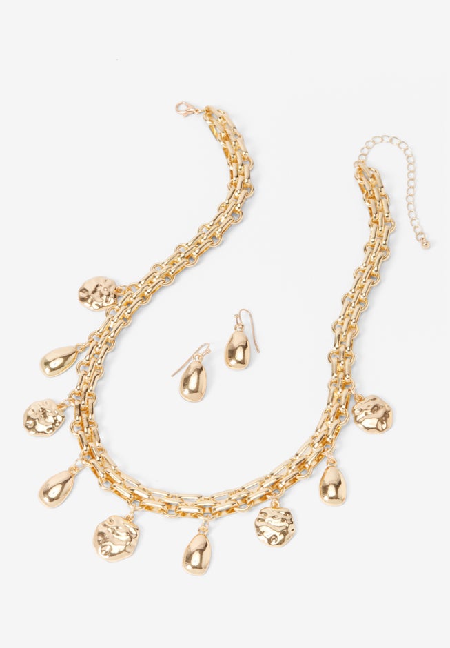 Hammered Chain Earring & Necklace Set image number null