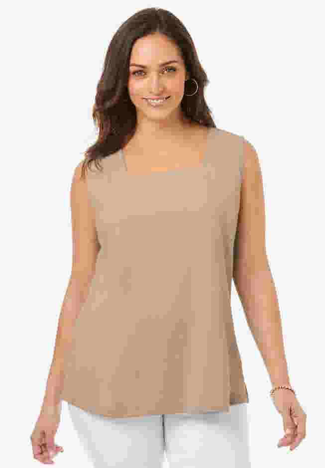 Stretch Cotton Square Neck Tank image number 0