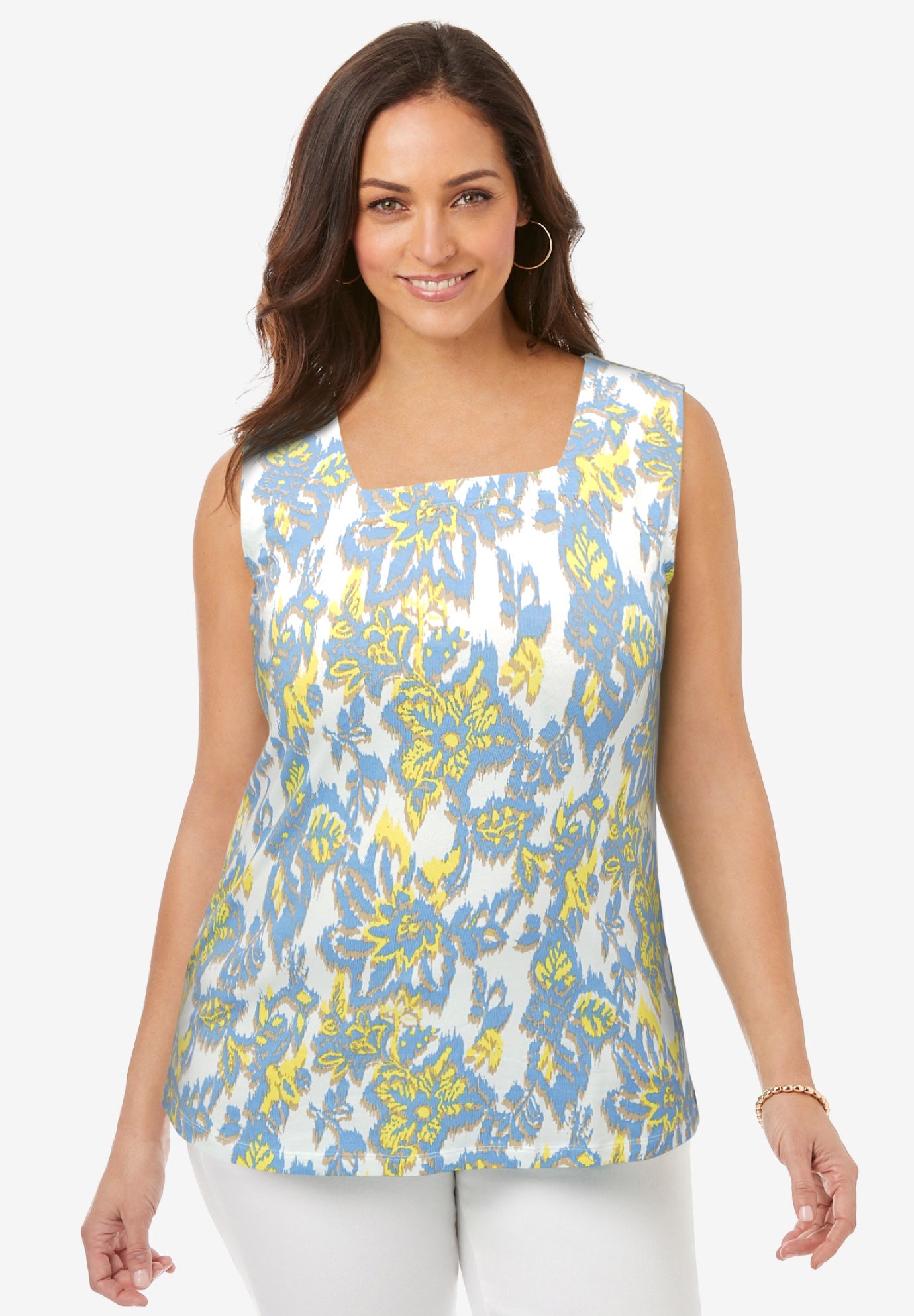 Stretch Cotton Square Neck Tank image number 0