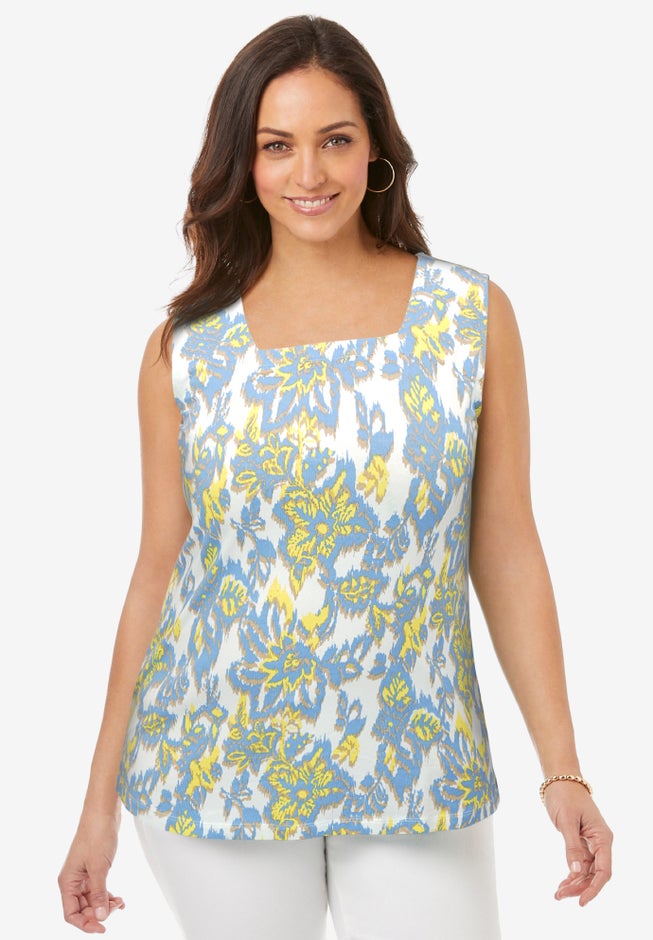 Stretch Cotton Square Neck Tank image number 0