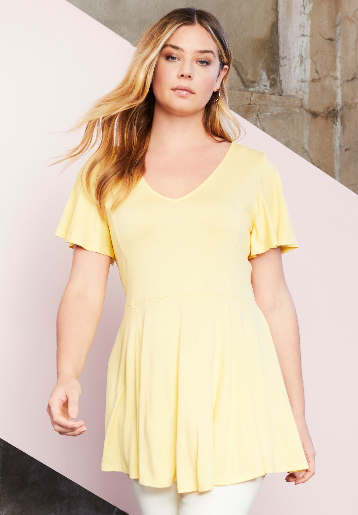 Flutter-Sleeve Peplum Tee image number 0