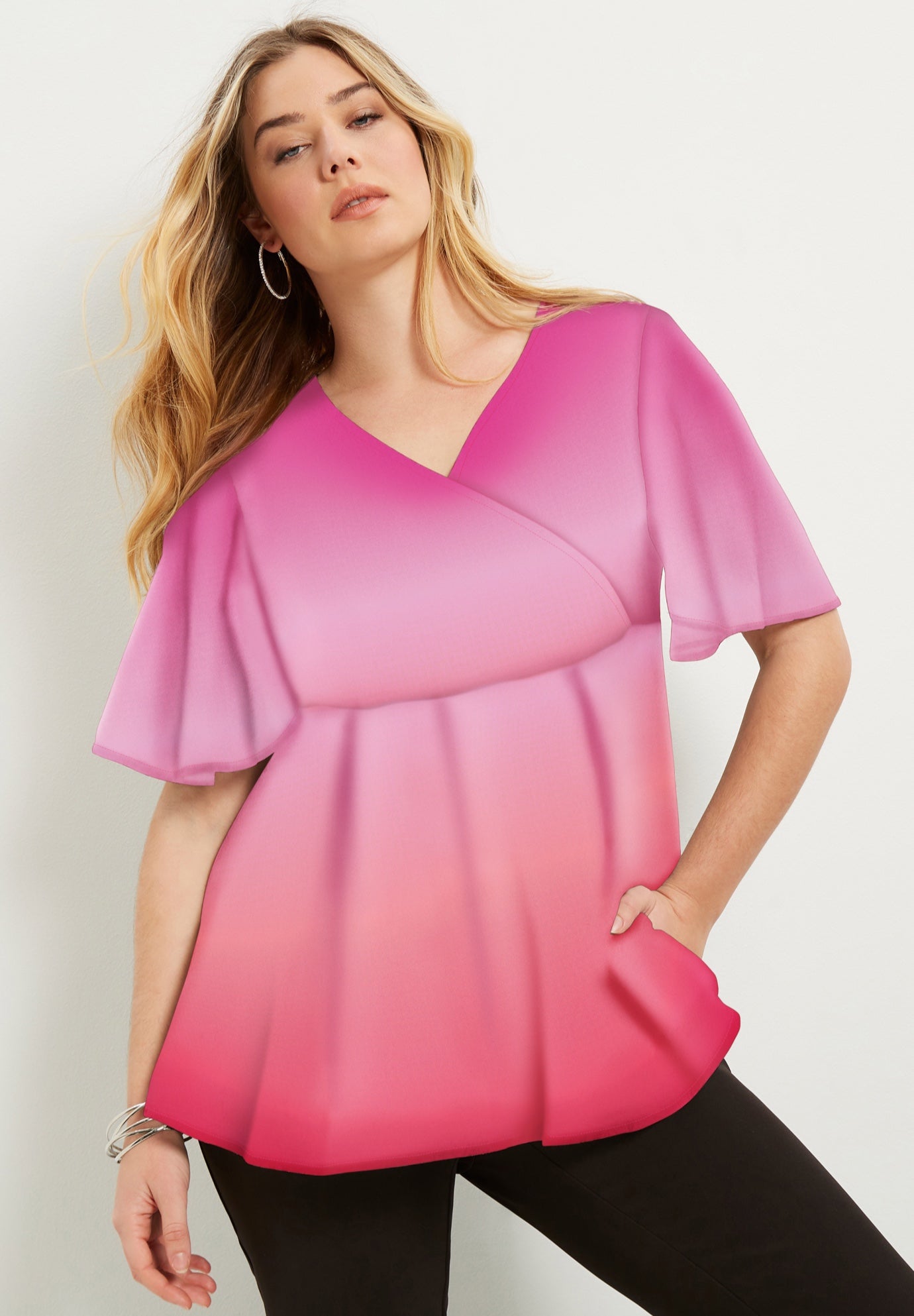 Faux Wrap Fit-and-Flare Top image number 0