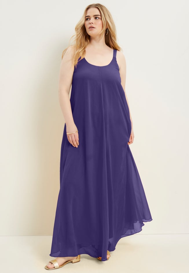 chiffon swing maxi dress Pink Chiffon Maxi Dress - Long Sleeve Swing Silhouette 2623