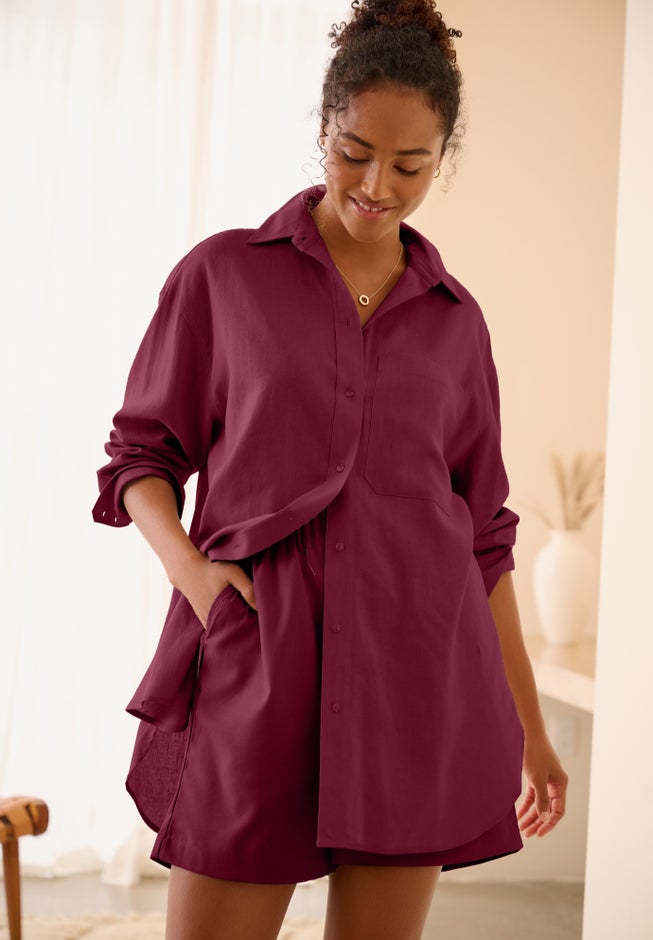 Linen-Blend Elastic Waist Shorts image number 3