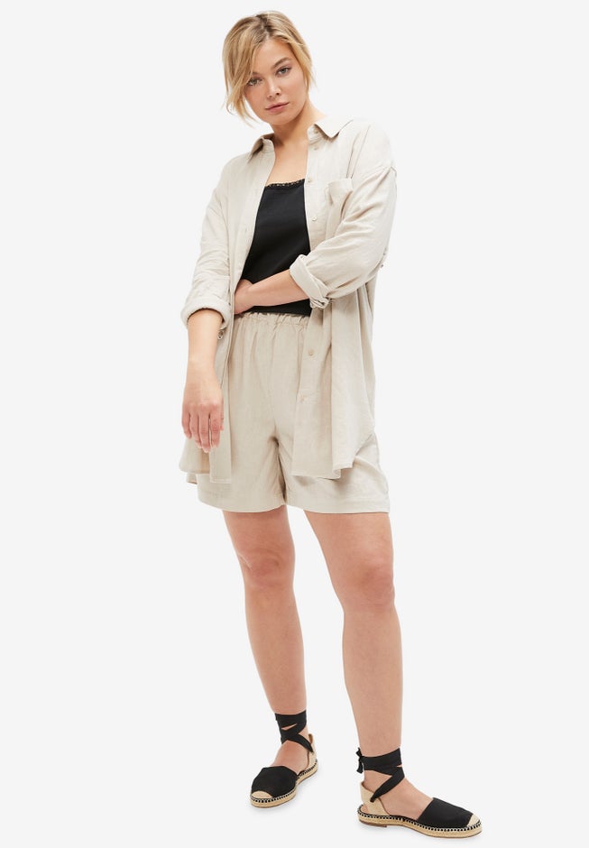 Linen-Blend Elastic Waist Shorts image number 0
