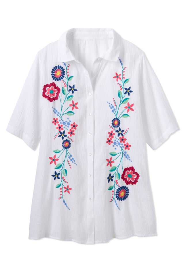 Embroidered Gauze Shirt image number 1