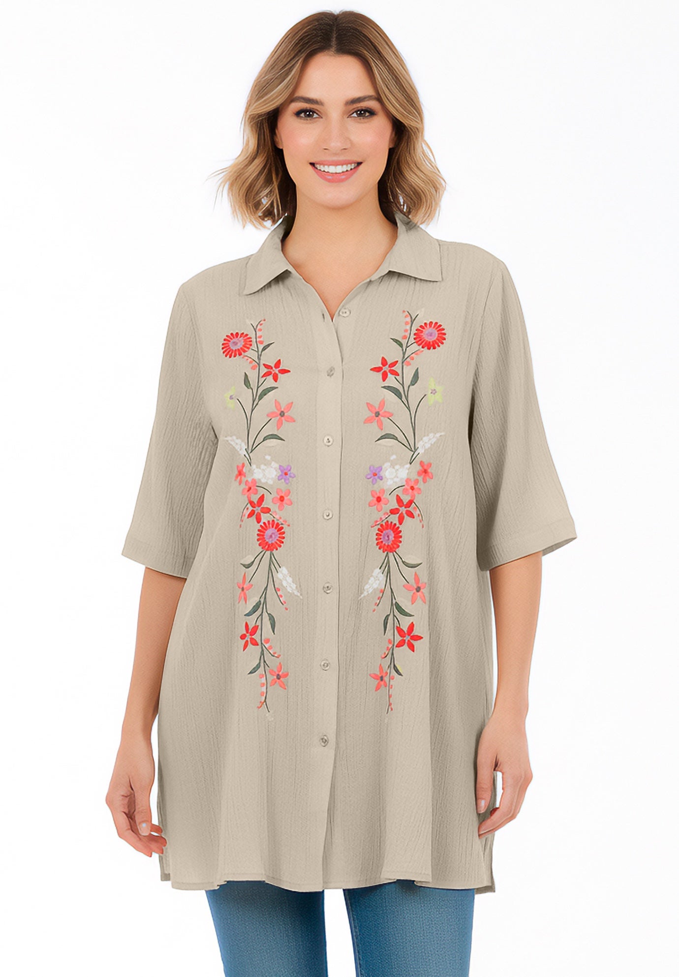 Embroidered Gauze Shirt image number 2