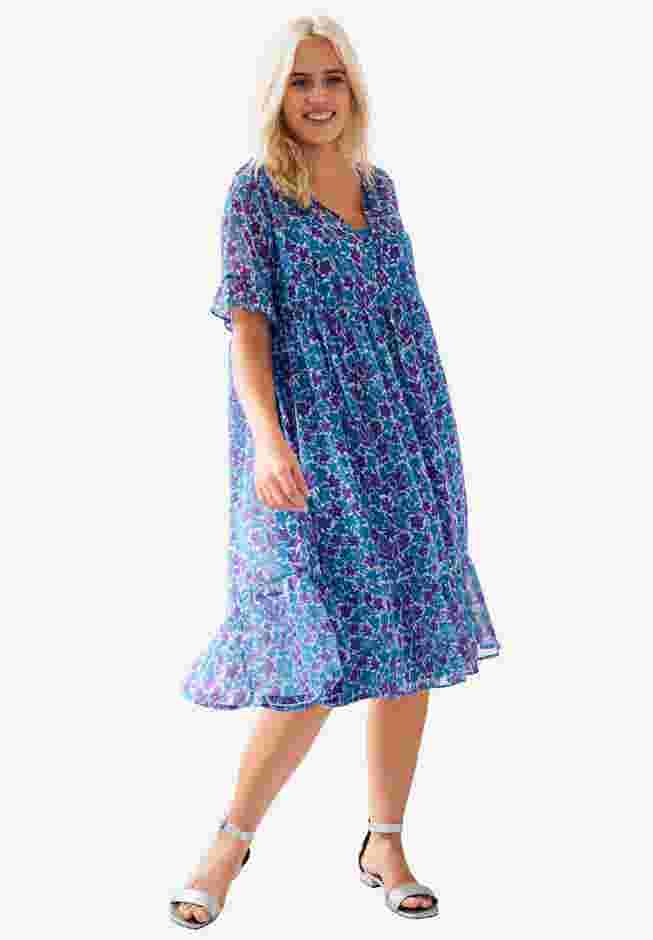 Sheer Ruffle Trim Dress With Keyhole Neckline image number 0