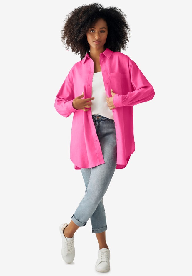Oversized Linen-Blend Boyfriend Shirt image number 2
