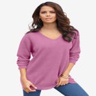 Plus Size Drop Needle V-Neck Lightweight Sweater Knit image number null