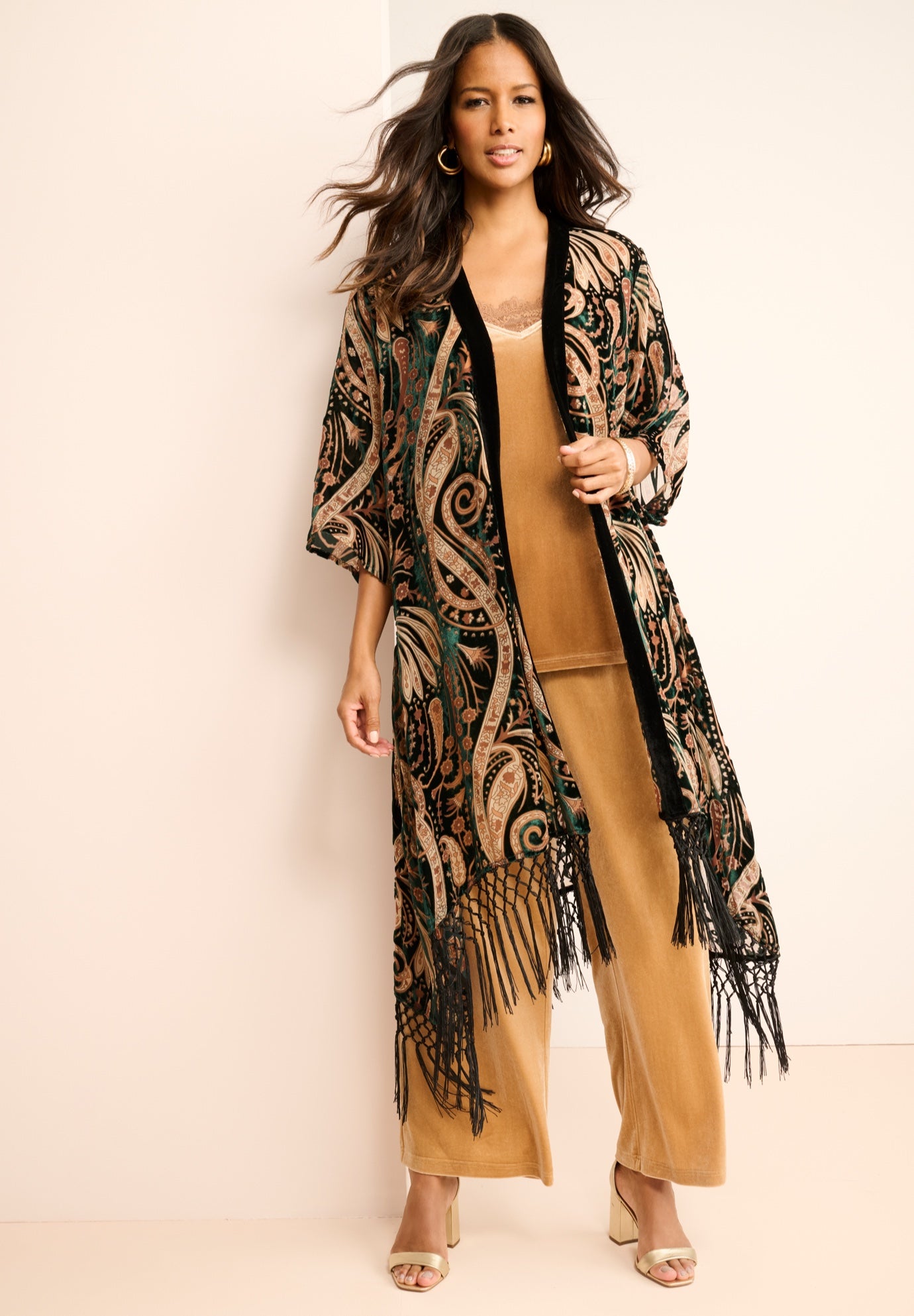 Plus Size Burnout Velvet Fringe Duster image number 0