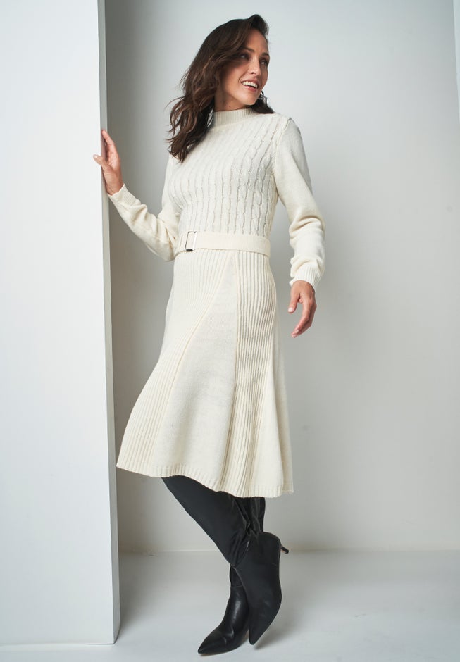 Belted Cable Sweater Dress image number 1