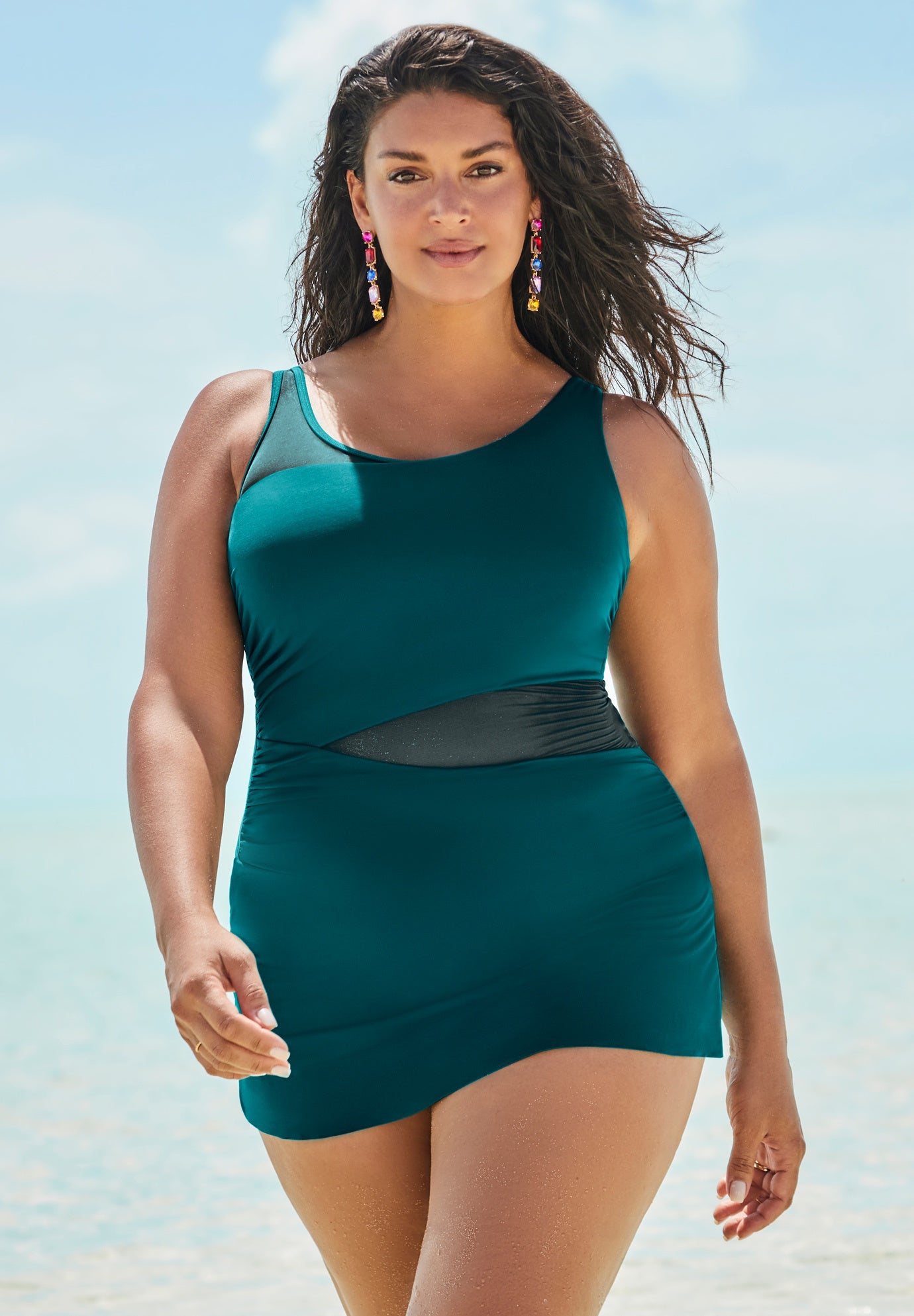 Mesh Panel Underwire Swimdress image number 0
