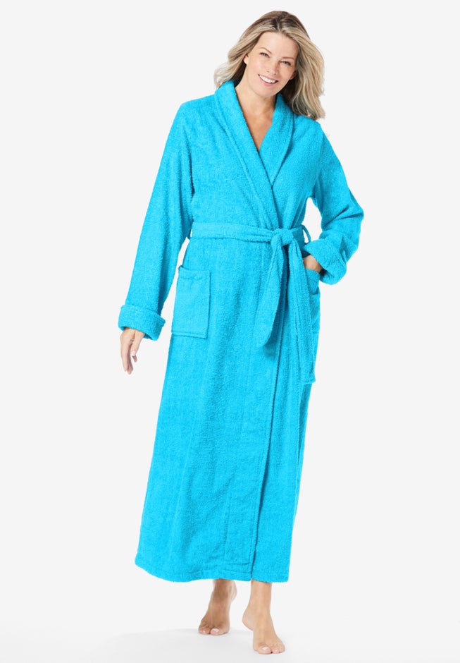 Blue Terry Robe Soft Terry Long Robe - Cozy Cotton Style, Paradise Blue | Woman Within