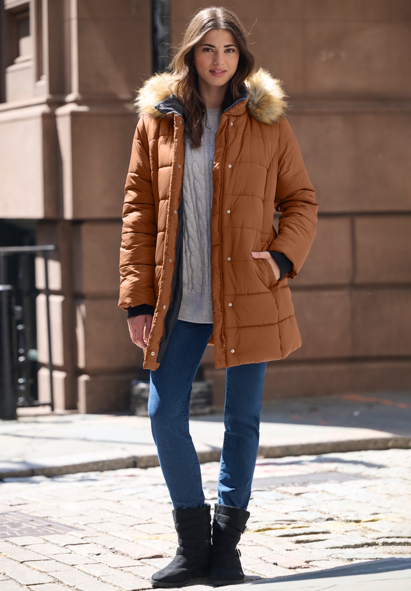 Plus Size Classic Length Puffer Coat image number 0