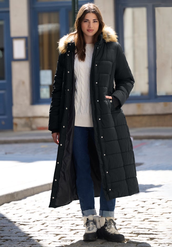 Plus Size Maxi Length Puffer Coat