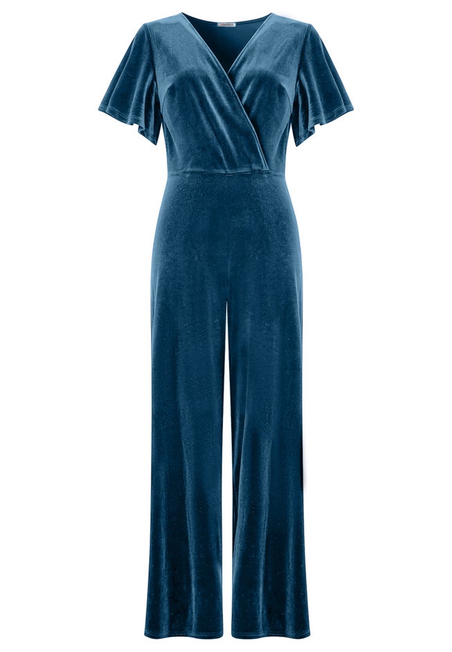 Flutter Sleeve Velvet Jumpsuit image number 1