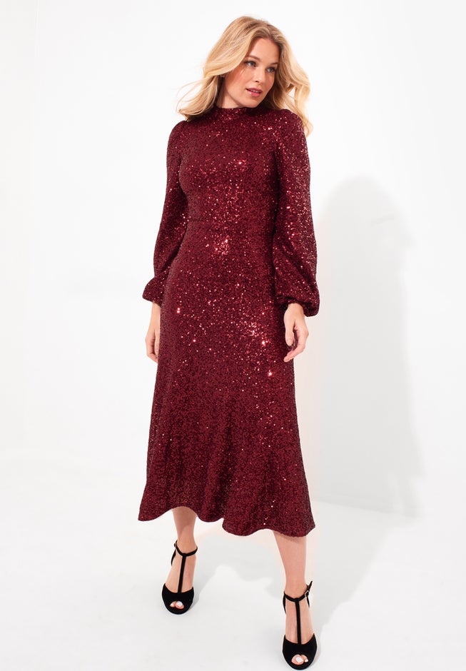 A-Line Sequin Midi Dress image number 0