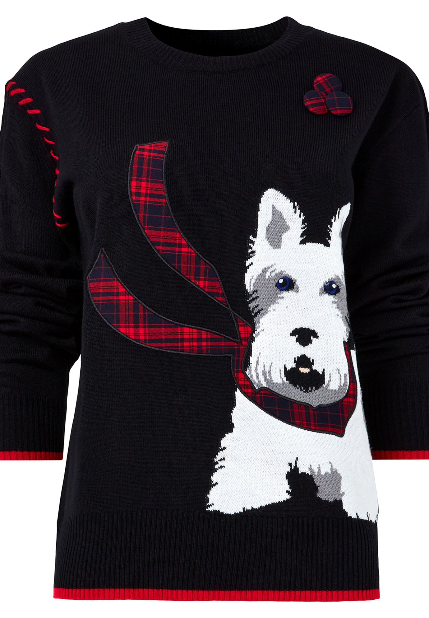 Puppy In Plaid Pullover Novelty Sweater image number 1