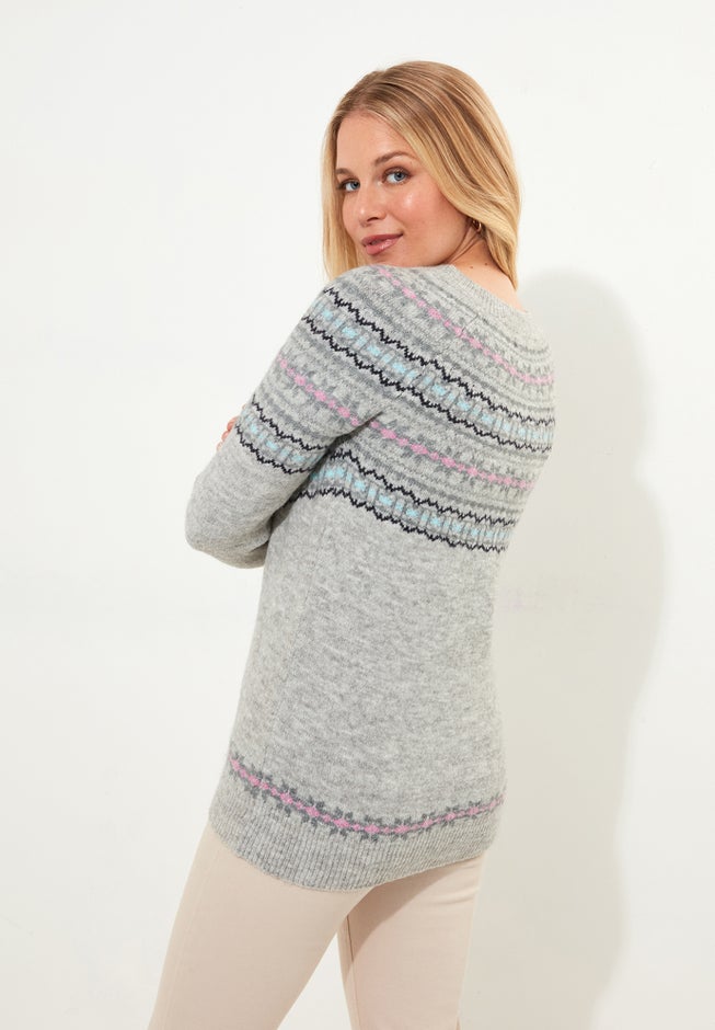 Fair Isle Rib Trim Crewneck Pullover image number 4